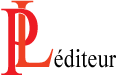 Logo de PL éditeur (France) , lettre majuscule P, de couleur rouge, enlacée à L de couleur orange, suivie par le mot : éditeur en lettres minuscules et couleur noir